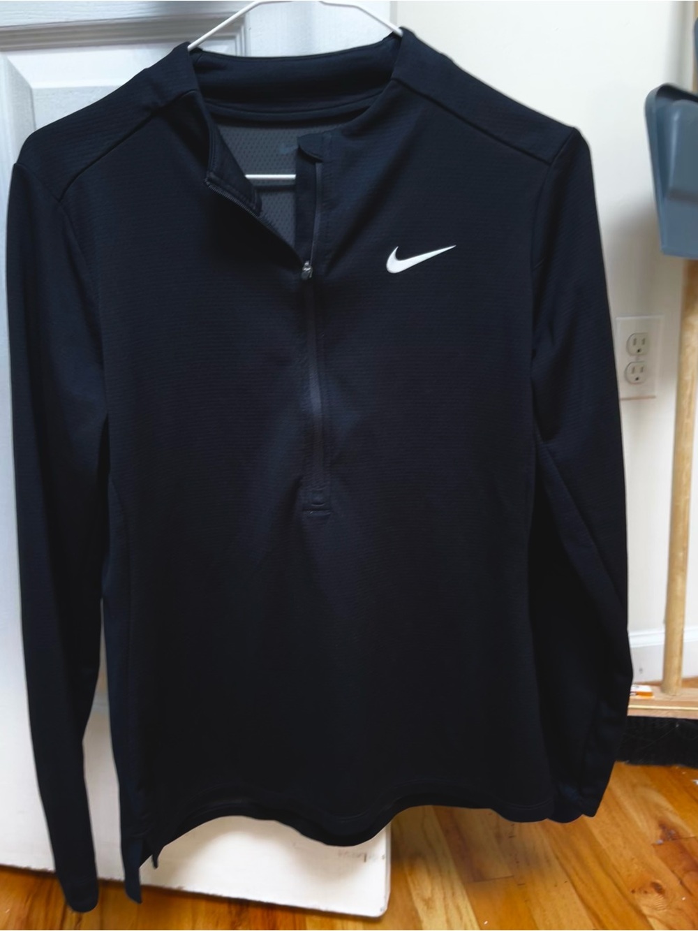 Nike Black Half-Zip Athletic Pullover with White Swoosh